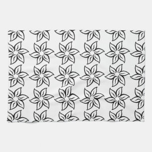 Linge De Cuisine Motif de fleur bouclé - noir sur le blanc