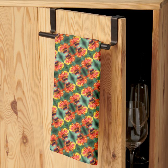 Linge De Cuisine Motif de fleur de Zinnia rêveur    (Pliage en tiers)