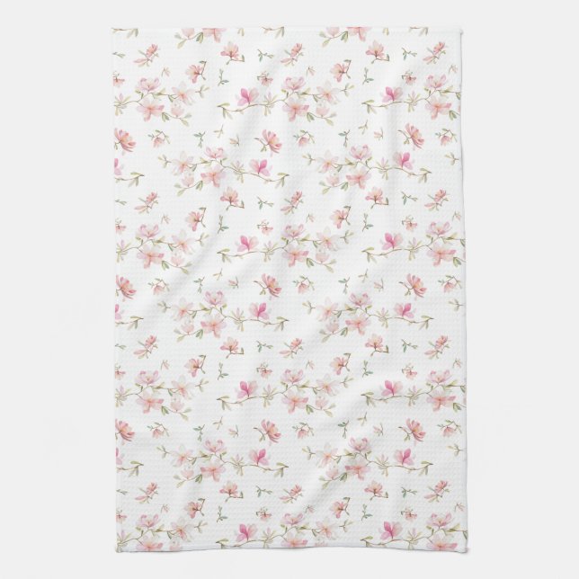 Linge De Cuisine Motif de fleur rose mou d'aquarelle (Vertical)