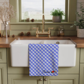 Linge De Cuisine Motif de fleur sauvage simple bleu tartan