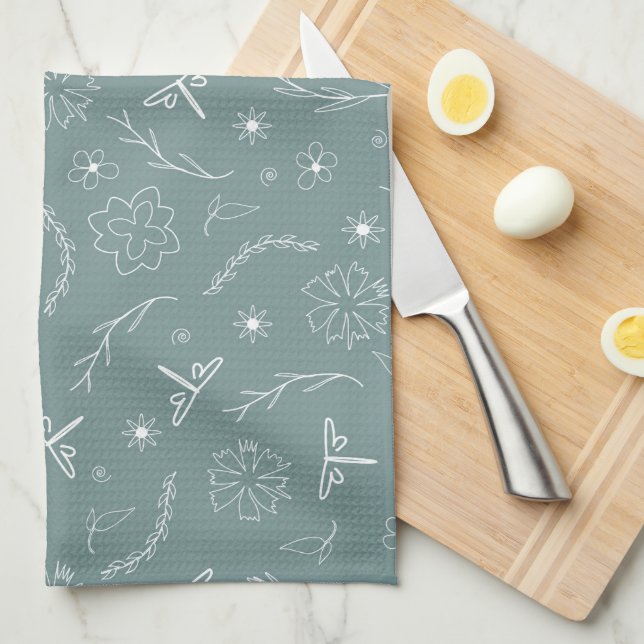 Linge De Cuisine motif de fleurs à ressort lineart (Quart Plié)