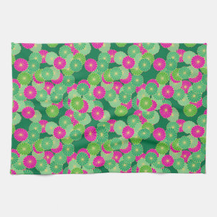 Linge De Cuisine Motif de fleurs Art Déco - tons verts, fuchsia