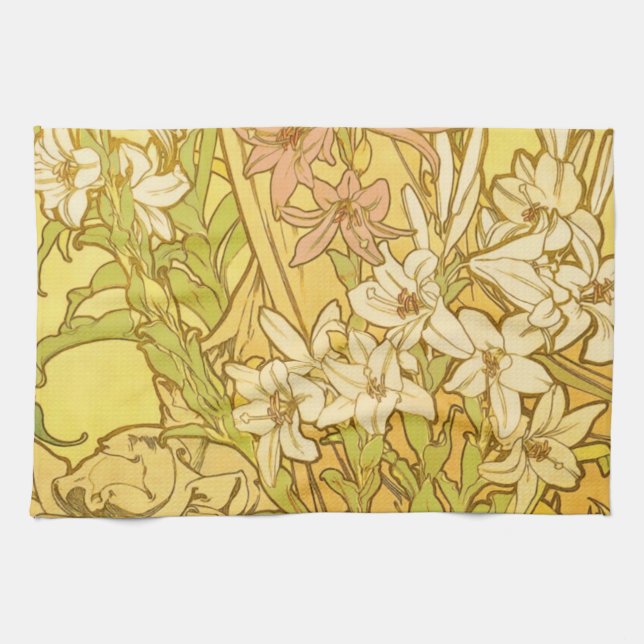 Linge De Cuisine Motif de fleurs de lys d'Alphonse Mucha : Art nouv (Horizontal)