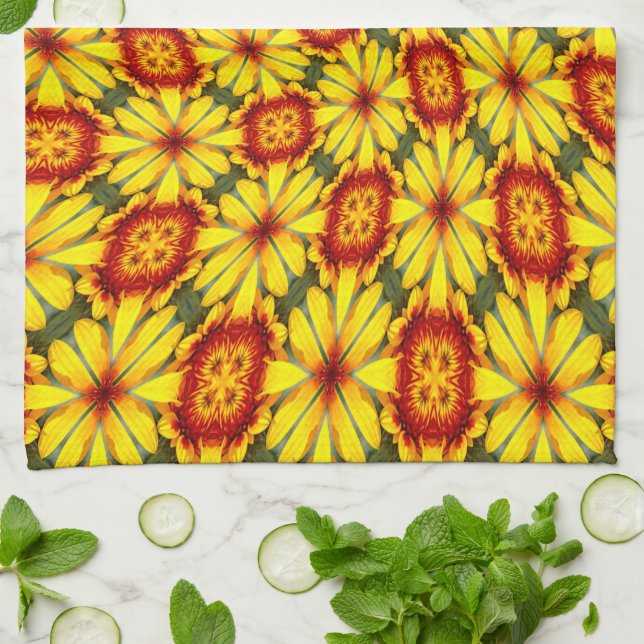 Linge De Cuisine Motif de fleurs d'or (Plié)