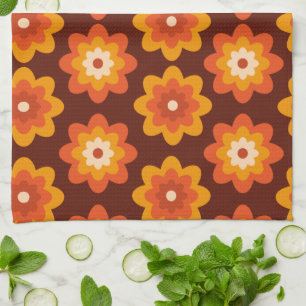 Linge De Cuisine Motif de fleurs orange groovy rétro boho hippie de