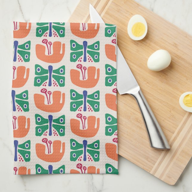 Linge De Cuisine Motif de fleurs papillon (Quart Plié)