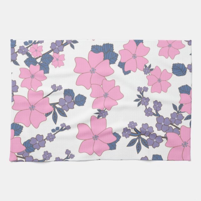 Linge De Cuisine Motif DE FLEURS ROSE ET PURPLE (Horizontal)