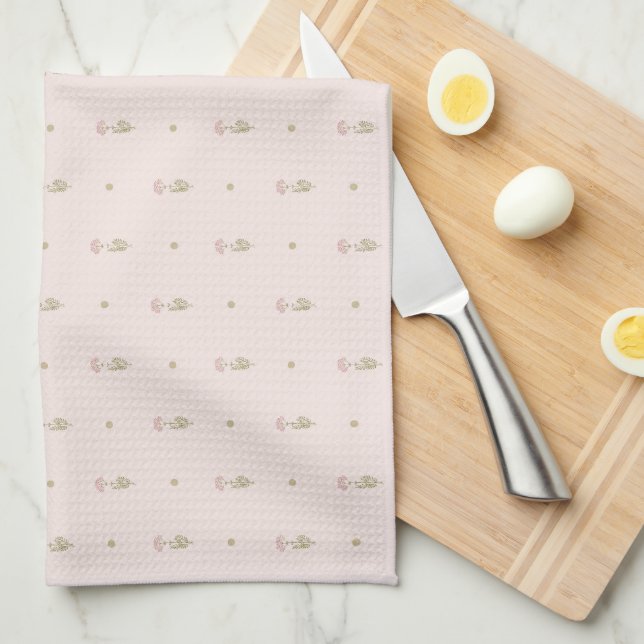 Linge De Cuisine Motif de fleurs sauvages minimal avec des points (Quart Plié)