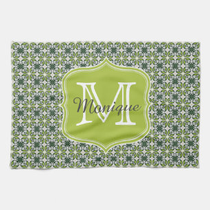 Linge De Cuisine Motif de fleurs vertes de monogramme