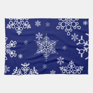 Linge De Cuisine Motif de flocons blancs et bleus