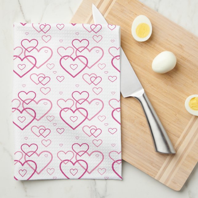 Linge De Cuisine Motif de formes de cœur rose (Quart Plié)