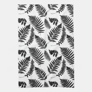 Linge De Cuisine Motif de fougère de bois, noir et blanc