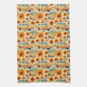Linge De Cuisine Motif de fourgonnette rétro tournesol – Bohème Hip