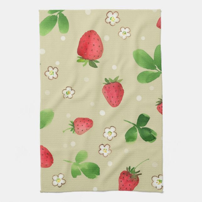 Linge De Cuisine Motif de fraises d'aquarelle (Vertical)