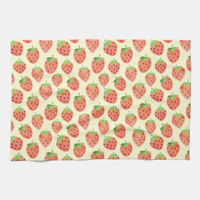 Linge De Cuisine Motif de fraises d'aquarelle moderne (Horizontal)