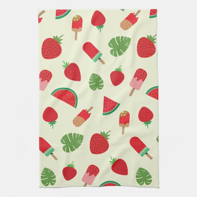 Linge De Cuisine Motif de fraises, de pastèques et de sicles (Vertical)