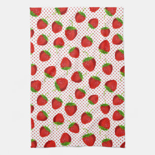 Linge De Cuisine Motif de fraises et de points rouges