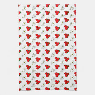Linge De Cuisine Motif de fraises et fleurs rétro