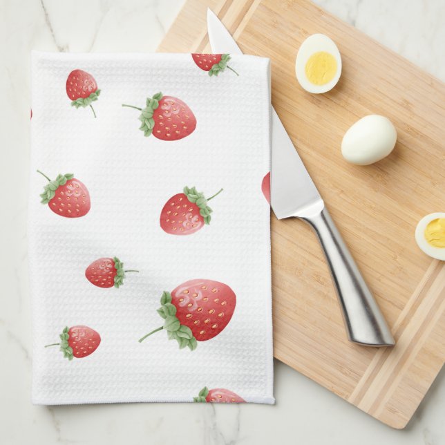 Linge De Cuisine Motif de fraises rouges (Quart Plié)