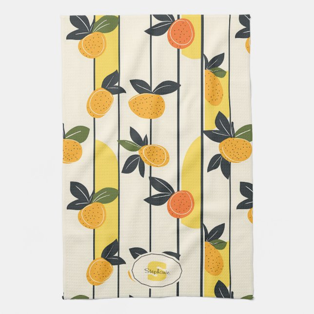 Linge De Cuisine Motif de fruits d'agrumes avec Feuilles verts (2) (Vertical)