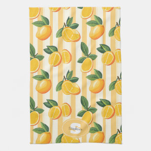 Linge De Cuisine Motif de fruits d'agrumes vibreux avec Feuilles ve