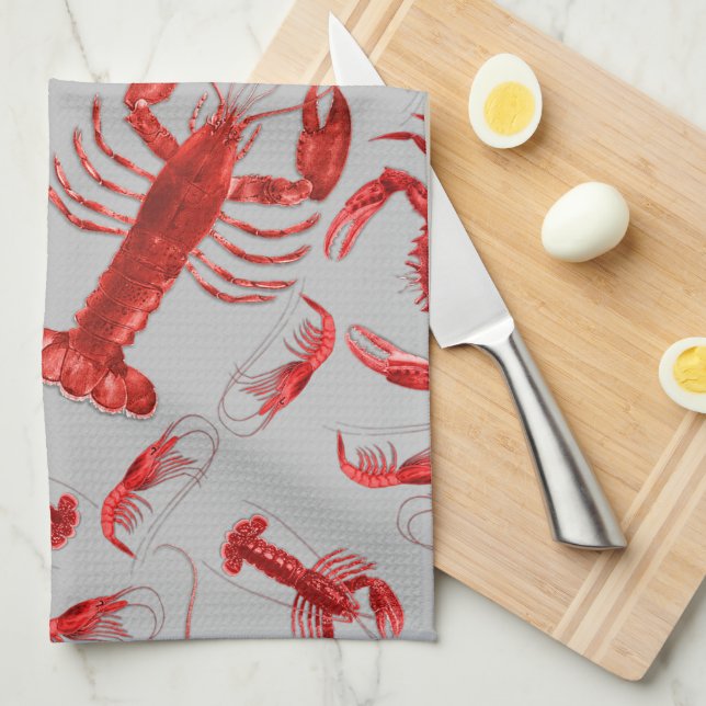 Linge De Cuisine Motif de fruits de mer Gris clair langouste Rustiq (Quart Plié)