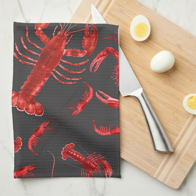 Linge De Cuisine Motif de fruits de mer Gris foncé Rustique langous (Quart Plié)