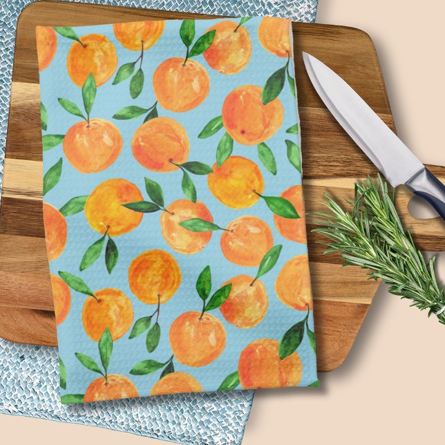 Linge De Cuisine Motif de fruits d'été aux oranges agrumes (Citrus orange summer fruit kitchen towel (folded))