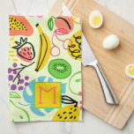 Linge De Cuisine Motif de fruits moderne Pale Green<br><div class="desc">Votre monogramme initial sur cette serviette de cuisine vert pâle avec un motif de fruits moderne d'ananas,  poires,  oranges,  cerises,  papaye,  raisins,  kiwis et pêches (dos blanc.) Vous pouvez aussi mettre ce design sur d'autres produits!</div>