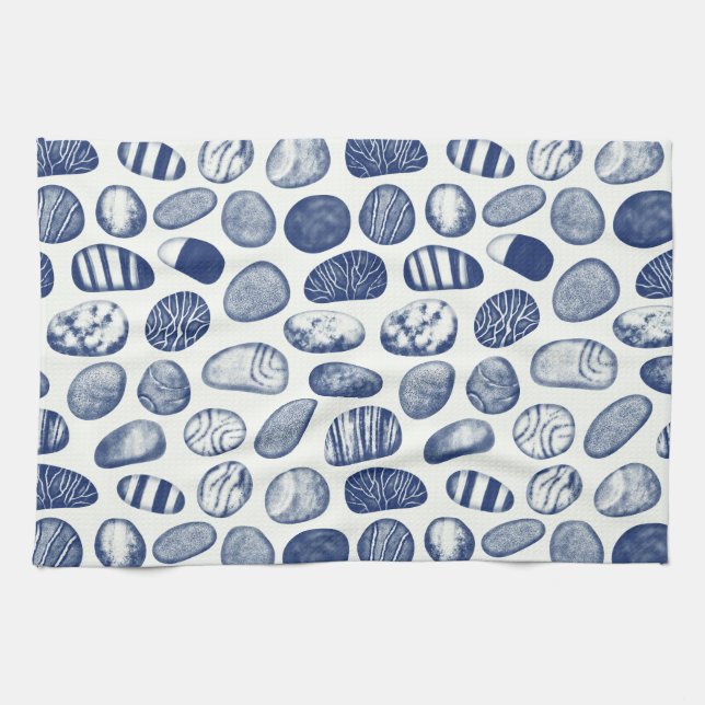 Linge De Cuisine Motif de galets - effet Cyanotype (Horizontal)