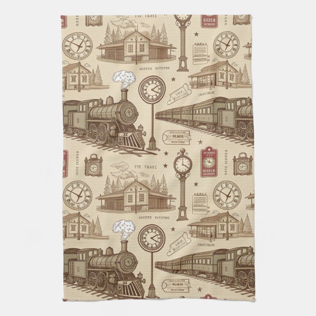 Linge De Cuisine Motif de gare vintage (1) (Vertical)