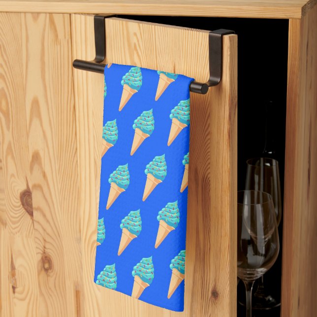 Linge De Cuisine Motif de glaces bleues sur fond bleu (Pliage en tiers)