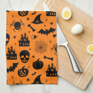 Linge De Cuisine Motif de Halloween orange et noir
