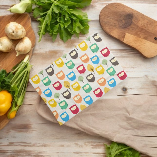 Linge De Cuisine Motif de hibou multicolore (Kitchen Towel)