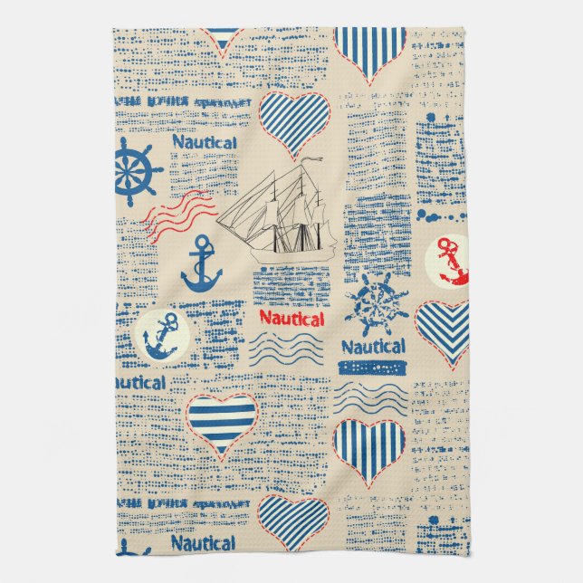 Linge De Cuisine Motif de journal nautique (Vertical)