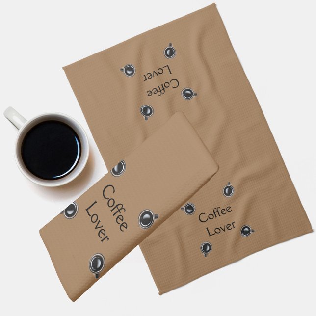 Linge De Cuisine Motif de la coupe de café noir et blanc Personnali (Créateur téléchargé)