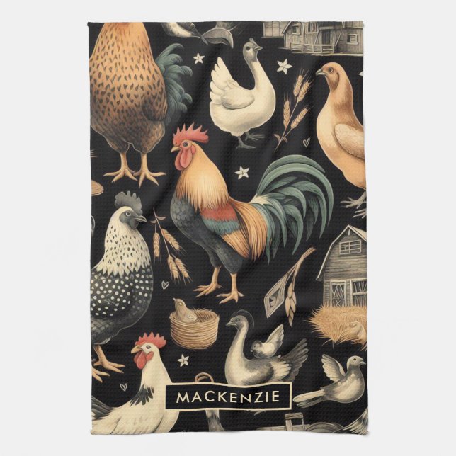 Linge De Cuisine Motif de la ferme de poulet Retro (Vertical)