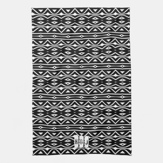 Linge De Cuisine Motif de la tribu noire blanche : Monogramme Décor (Vertical)