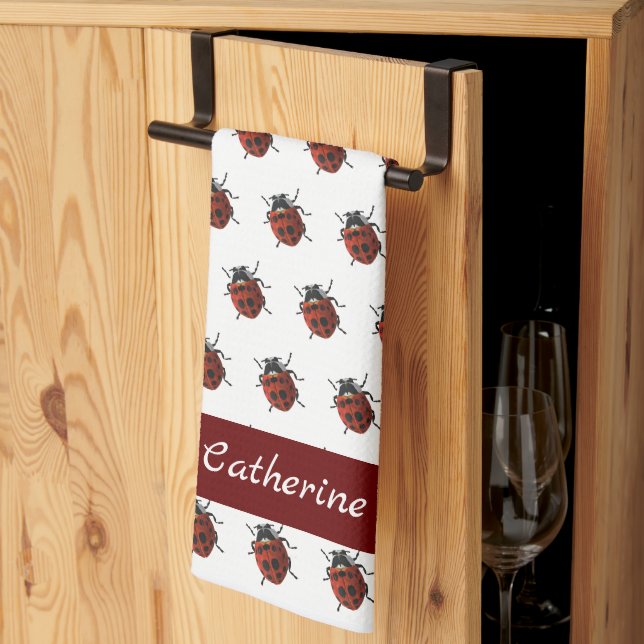 Linge De Cuisine Motif de Ladybug monogramme (Pliage en tiers)