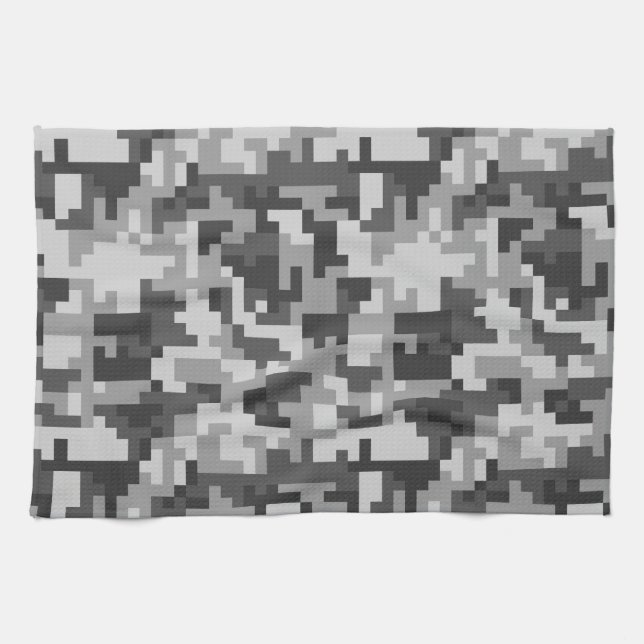 Linge De Cuisine motif de l'armée noire et gris de Pixel (Horizontal)
