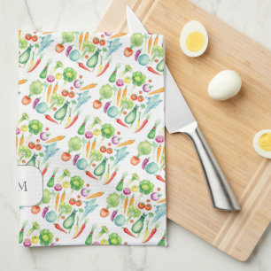 Linge De Cuisine Motif de légumes à l'aquarelle monogrammé