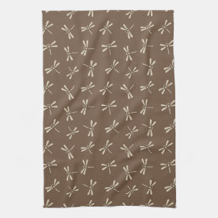 Linge De Cuisine Motif de libellule japonaise, crème et taupe