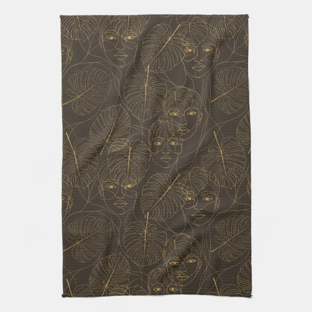 Linge De Cuisine Motif de ligne de visage botanique rustique (1) (Vertical)
