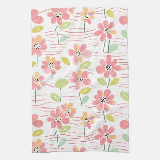 Linge De Cuisine Motif de ligne florale abstrait moderne (3) (Vertical)