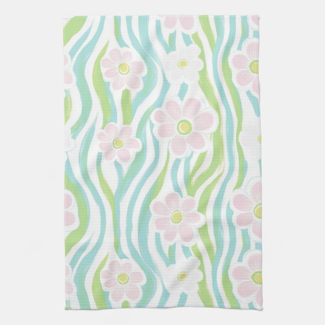 Linge De Cuisine Motif de ligne florale abstrait moderne (8) (Vertical)