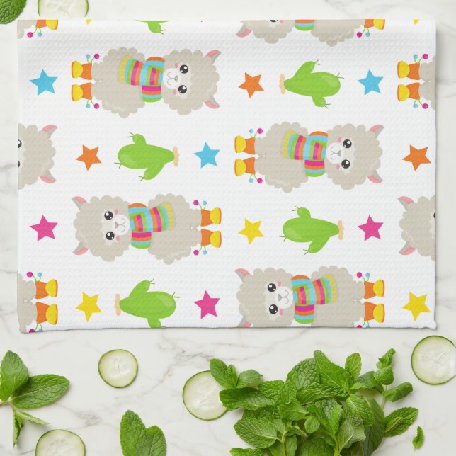 Linge De Cuisine Motif De Llamas, Cute Llamas, Alpacas, Cactus (Plié)