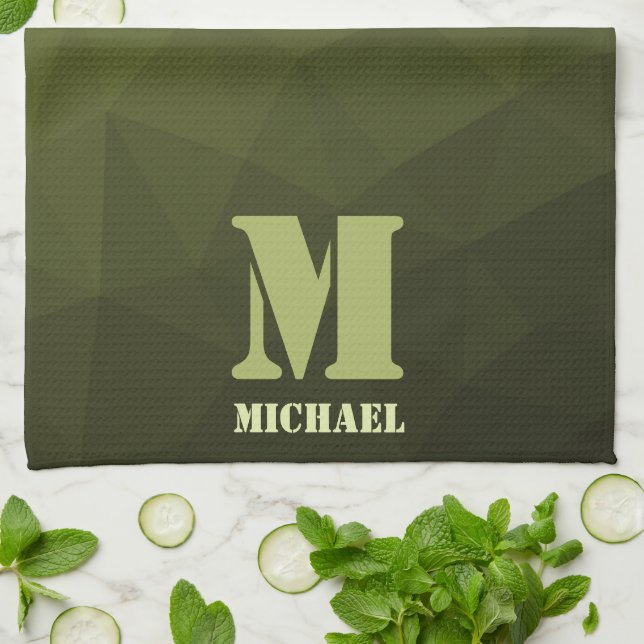 Linge De Cuisine Motif de maille géométrique olive vert de l'armée  (Plié)