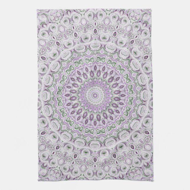 Linge De Cuisine Motif de mandala lavande et vert (Vertical)