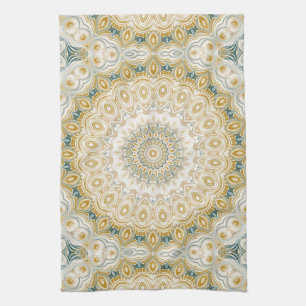 Linge De Cuisine Motif de mandala or et blanc avec des accents de s