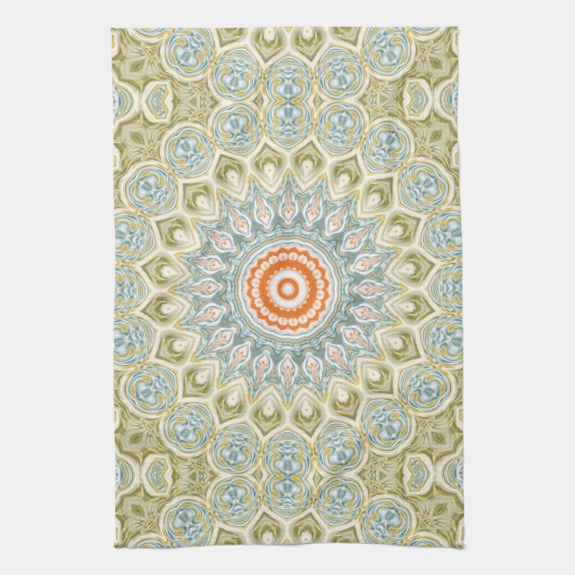 Linge De Cuisine Motif de mandala orange et sarcelle avec accents d (Vertical)